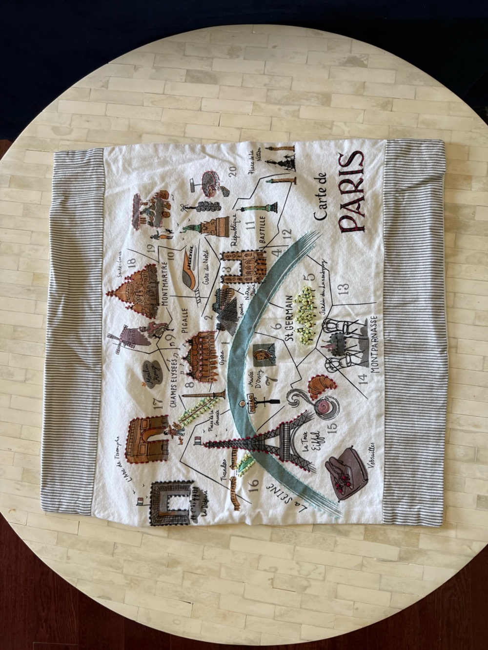 Paris Map Decorative pillow case with Eiffel Tower Illustration